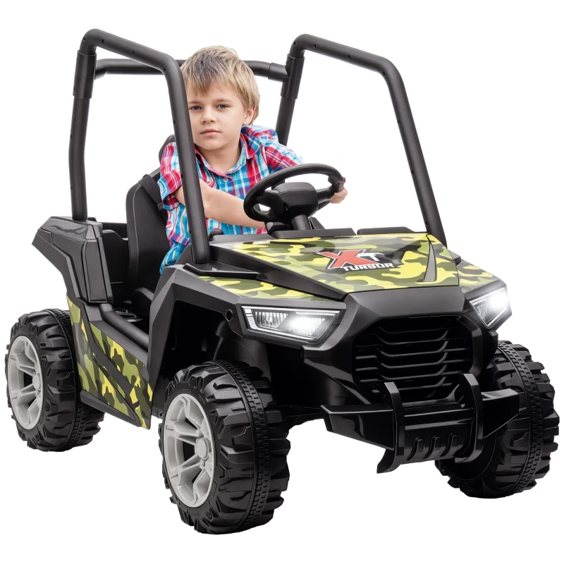 Qaba 12V Kids Electric Car with Parent Remote Control, Spring Suspension, Soft Start, Music, LED Light, Safety Belt, Green