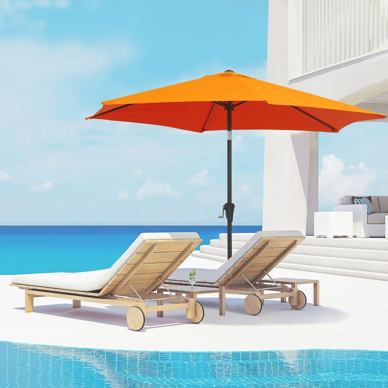 Outsunny 8.5' Round Aluminum Patio Umbrella Garden Parasol Market Sunshade Tilt Canopy w/ 6 Ribs, Crank Handle, Blue