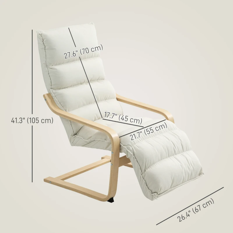 HOMCOM Accent Chair, Velvet Upholstered Living Room Chair with Footrest, Wood Frame, Cream White