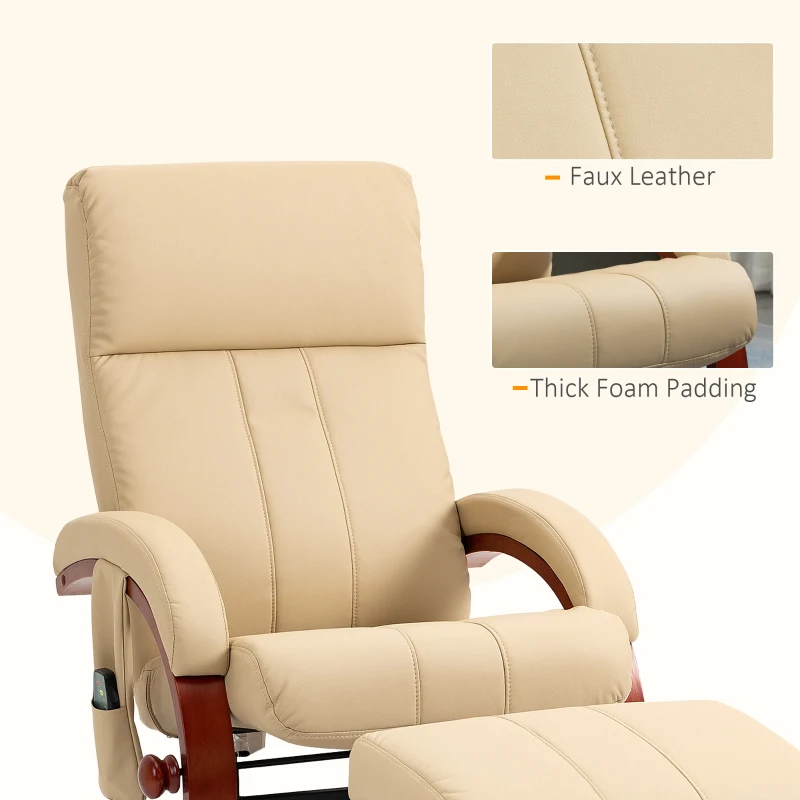 HOMCOM Recliner Chair with Ottoman, Electric Faux Leather Recliner with 10 Vibration Points and 5 Massage Mode, Beige