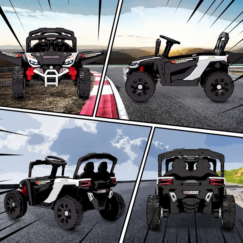Qaba 12V Kids Ride On Truck, Battery Powered Electric UTV Vehicle with Rear Suspension, Remote Control for 3-5 Years, White