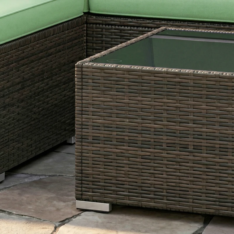 Outsunny 3 Pieces Patio Furniture Set with Cushions, Outdoor PE Rattan Wicker Conversation Corner Sofa Set, Light Green