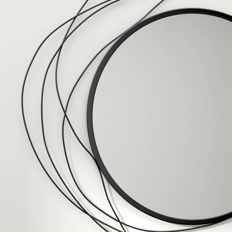 HOMCOM 25.6" Circle Mirror for Wall, Modern Metal Wall Art for Living Room, Bedroom and Dining Room, Black