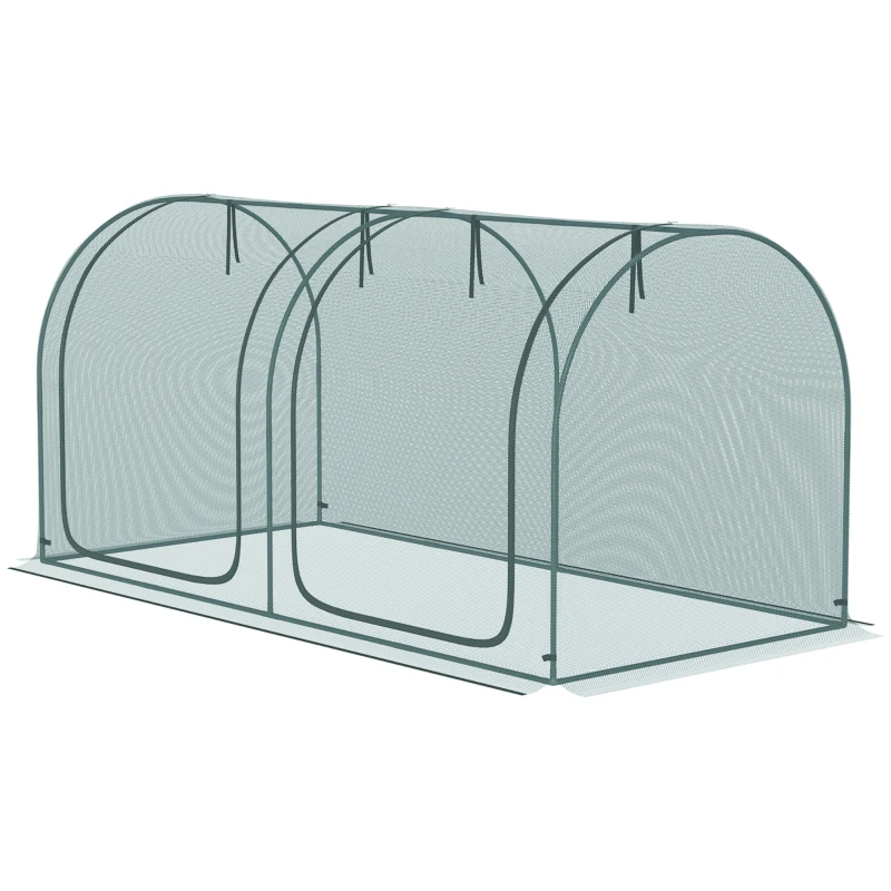 Outsunny 8' x 4' Crop Cage, Plant Protection Tent with Two Zippered Doors, Steel Frame, Storage Bag and 4 Ground Stakes, Green