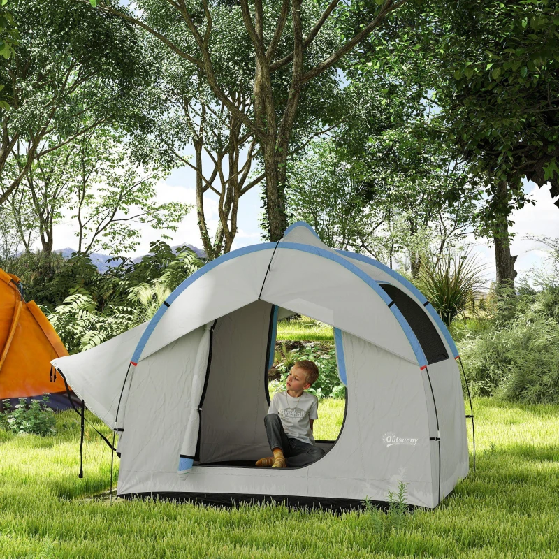 Outsunny 2000mm Waterproof SUV Tent, Car Tent with 3 Doors and Mesh Window, for 5-6 Person Camping Travel, Grey and Blue