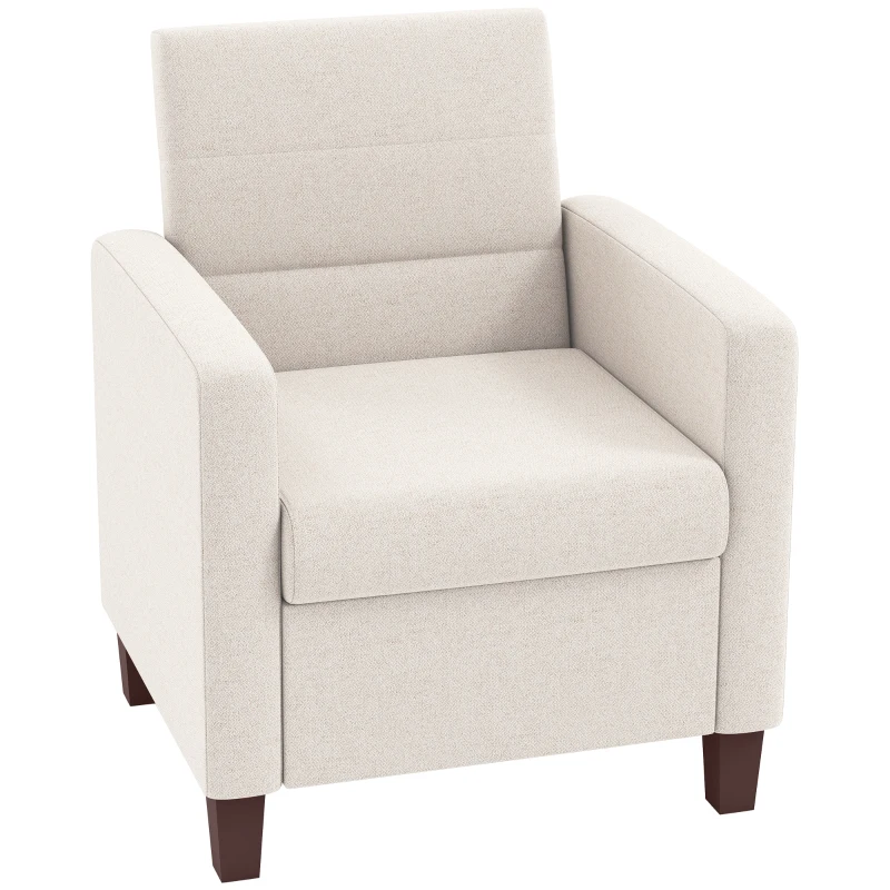HOMCOM Fabric Accent Chair, Modern Armchair with Seat Cushion and Non-Slip Pads for Living Room, Bedroom, Cream White