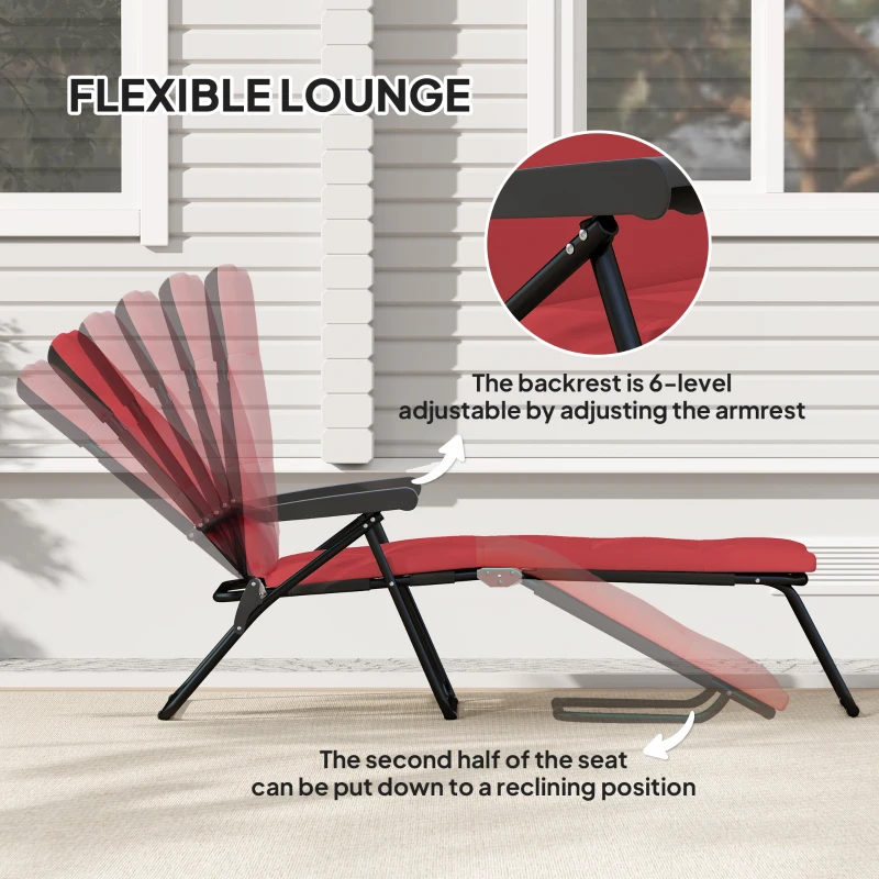 Outsunny Foldable Lounge Chair, Reclining Patio Sun Lounger with 6-Position Adjustable Back, Wine Red