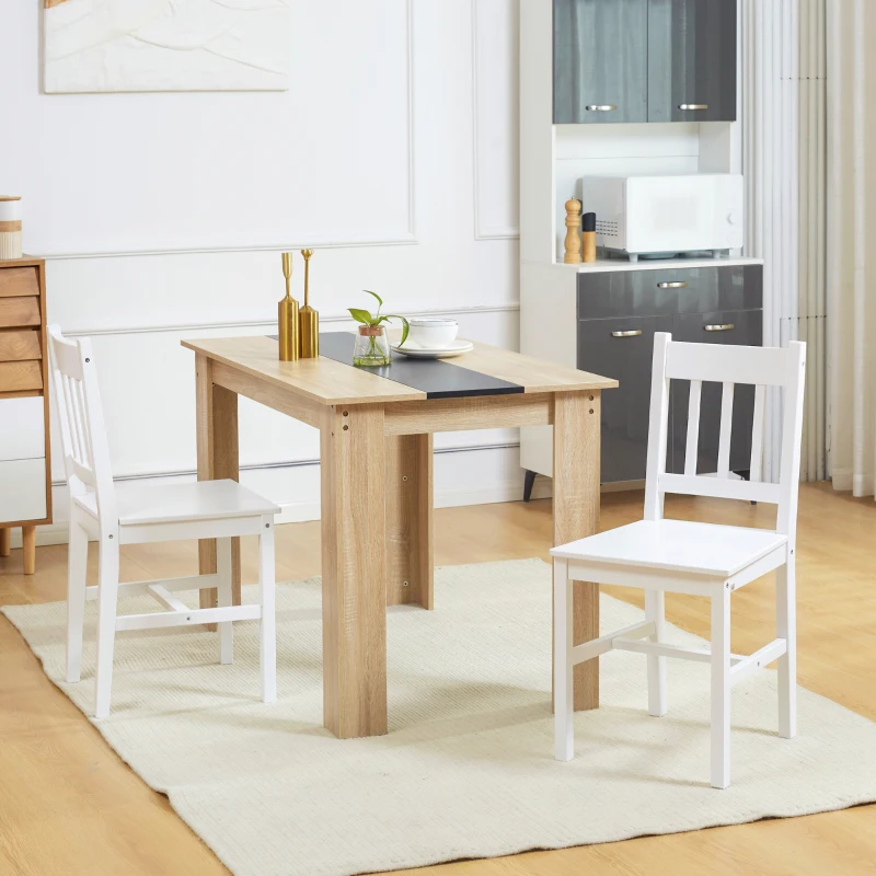 HOMCOM Dining Chairs Set of 2, Kitchen Chair with Slat Back, Pine Wood Structure for Living Room and Dining Room, White