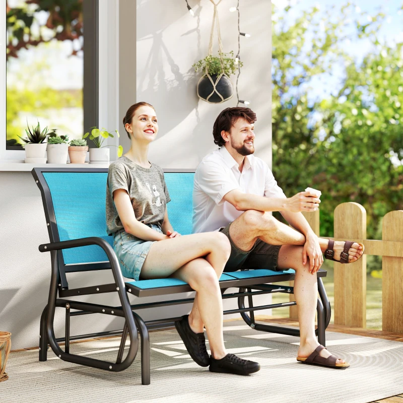Outsunny 2-Person Outdoor Glider Bench, Patio Double Swing Rocking Chair Loveseat w/Powder Coated Steel Frame for Backyard Garden Porch, Blue