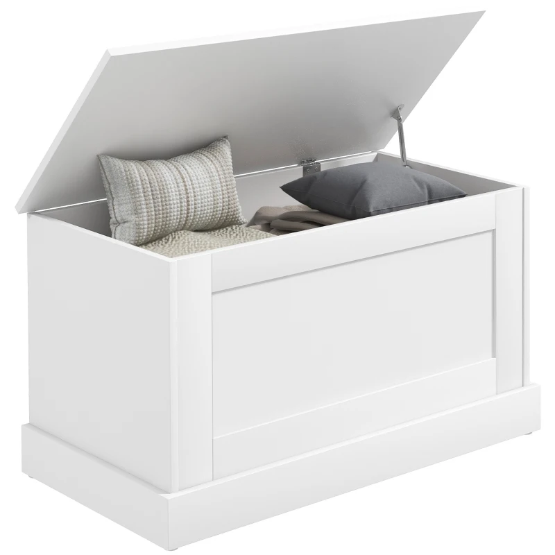 HOMCOM 31.5 Inches Storage Chest, Storage Trunk with Safety Hinge, Wooden Box for Living Room, White Wood Grain