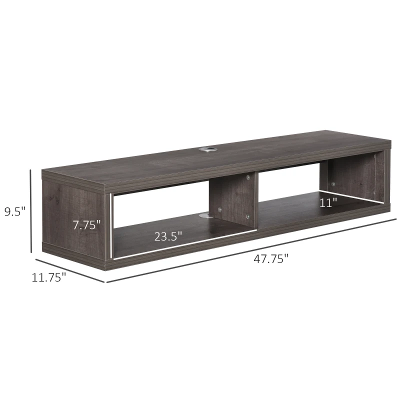 HOMCOM Wall Mounted TV Stand, Media Console Floating Storage Shelf for Living Room or Home Office, Dark Grey