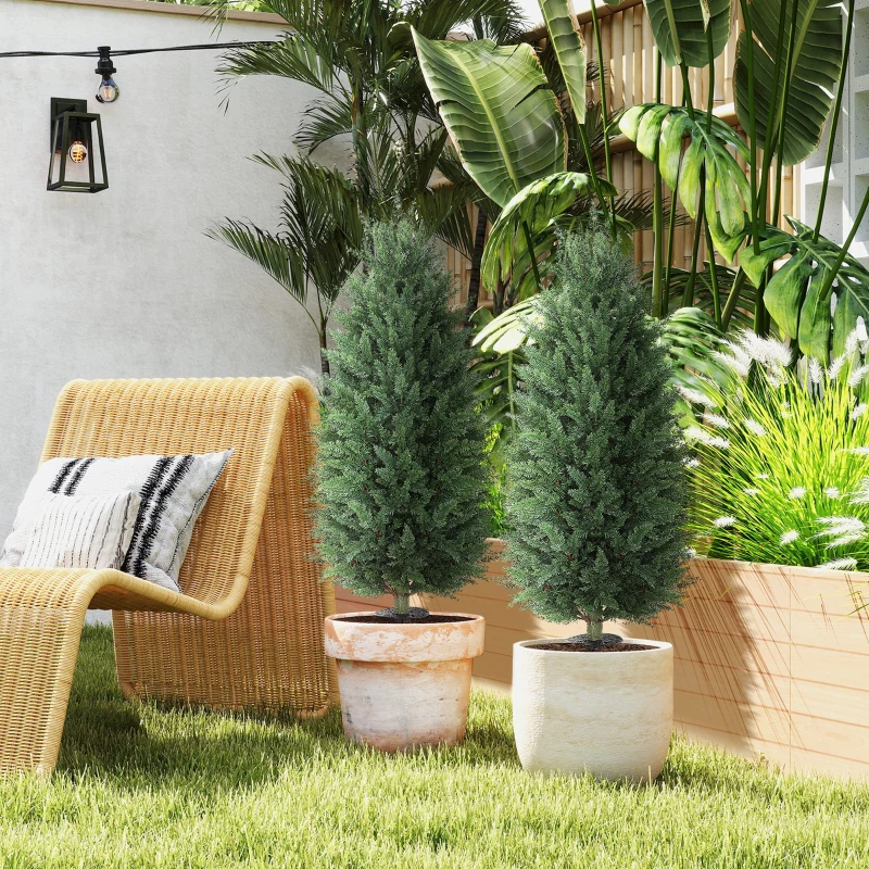 HOMCOM 43.3 Inch Set of 2 Artificial Cypress Topiary Tree, Indoor Outdoor UV Resistant Faux Plants with Ground Stake for Garden
