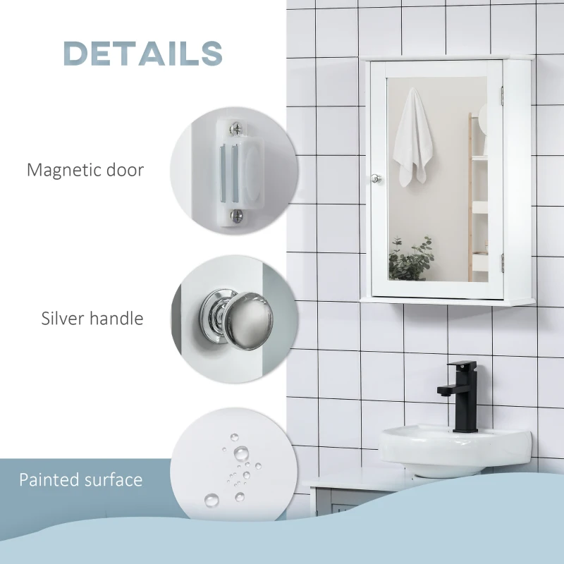 kleankin Medicine Cabinet with Mirror, Wall Mounted Medicine Cabinet with Door and Shelves, White