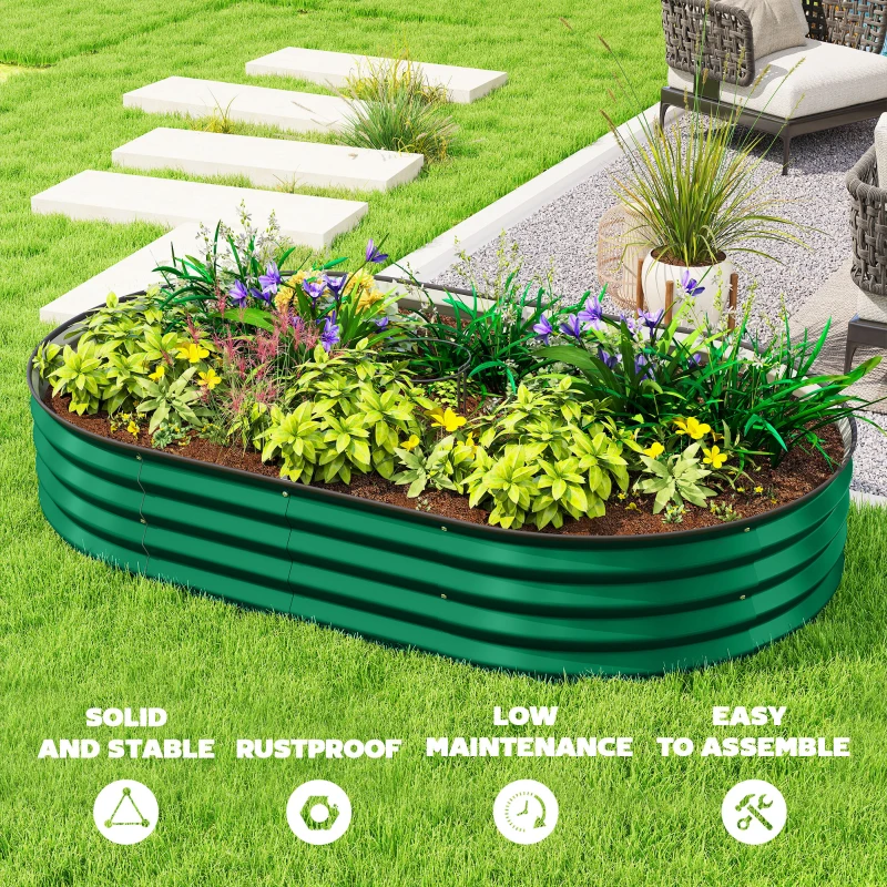 Outsunny 5' x 3' x 1' Large Outdoor Planter Box, Galvanized Raised Garden Bed with Metal Plant Stake, Green