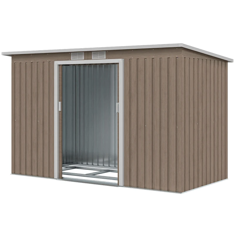 Outsunny 9' x 4' Garden Metal Storage Shed Outdoor Equipment Tool Box with Foundation Kit, Ventilation & Doors, Light Grey