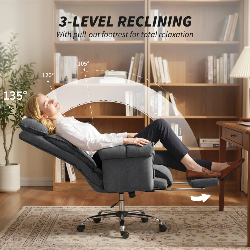 HOMCOM Executive Office Chair, Reclining Computer Chair with Footrest, High Back, Headrest, Adjustable Height, Dark Gray