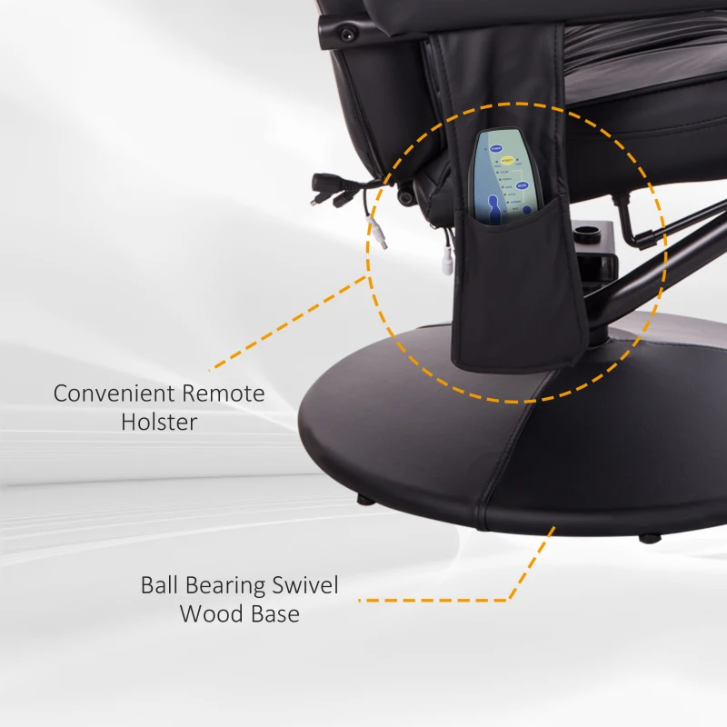 HOMCOM Massaging Faux Leather Recliner Chair and Ottoman Set, Swivel Vibration Massage Lounge Chair with Remote Control for Living Room, Bedroom, or Office, Black