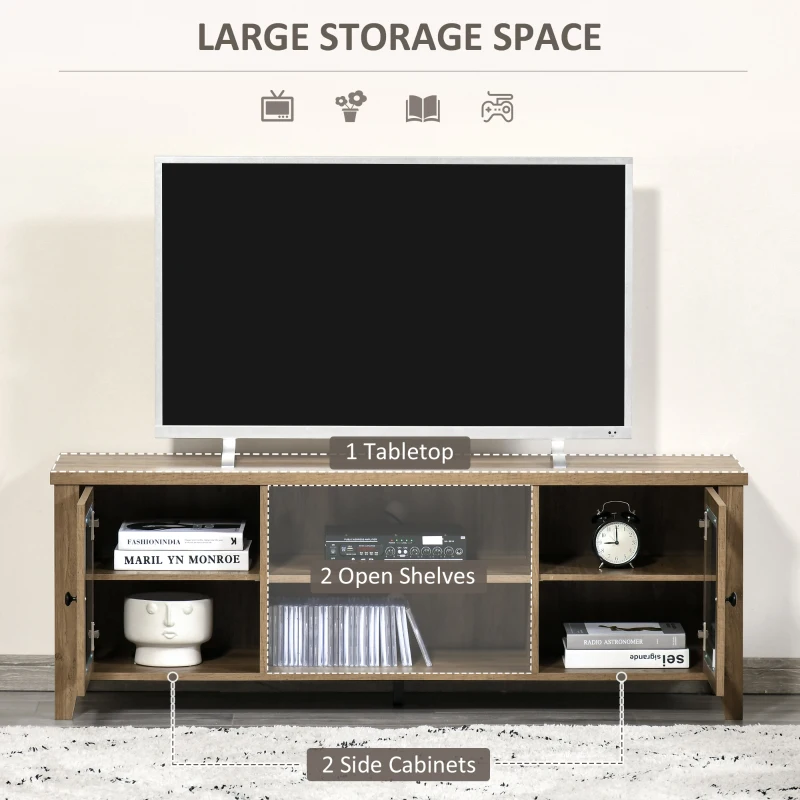HOMCOM Modern TV Stand, Entertainment Center with Shelves and Cabinets for Flatscreen TVs up to 60" for Bedroom, Living Room, Brown Wood Grain