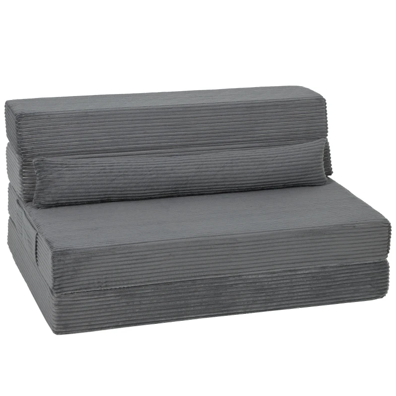 HOMCOM Floor Chair with Back Support Four-Fold Floor Gaming Chair Side Pockets Pillow Floor Seat Sofa Bed, Dark Grey