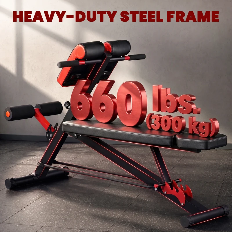 Soozier Adjustable Weight Bench Roman Chair Exercise Training Multi-Functional Hyper Extension Bench Dumbbell Bench Ab Sit up Decline Flat Black and Red