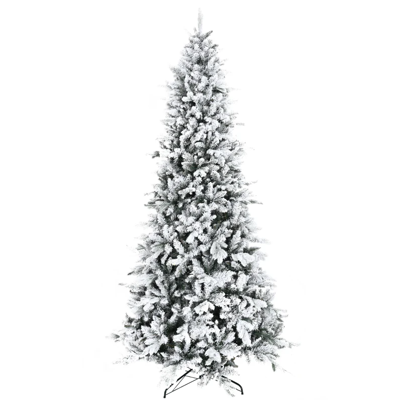 HOMCOM 9 Foot Pine Snow Flocked Artificial Christmas Tree with 616 Realistic Cedar Branches, Auto Open, Green