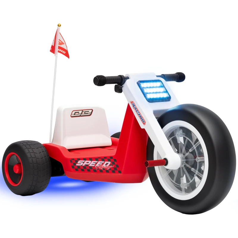 Qaba 12V Electric Car for Kids, Electric Ride On Tricycle with Soft Start, Light-Up Wheel, Adjustable Seat for 3-6, Red