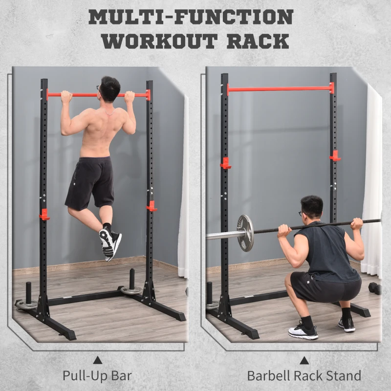 Soozier Adjustable Barbell Power Rack Squat Stand Strength Training Fitness Pull Up Weight Cage Home Gym Black