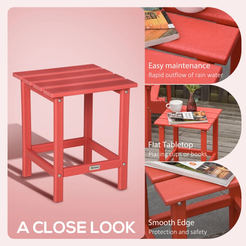 Outsunny Patio Side Table, 15" Square Outdoor End Table, HDPE Plastic Tea Table for Adirondack Chair, Backyard or Lawn, Red