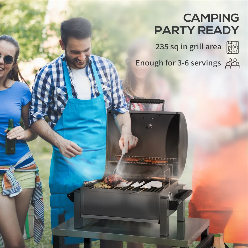 Outsunny Tabletop Charcoal Grill, Portable BBQ with Ash Catcher and Thermometer for Backyard, Camping, Picnic, Black