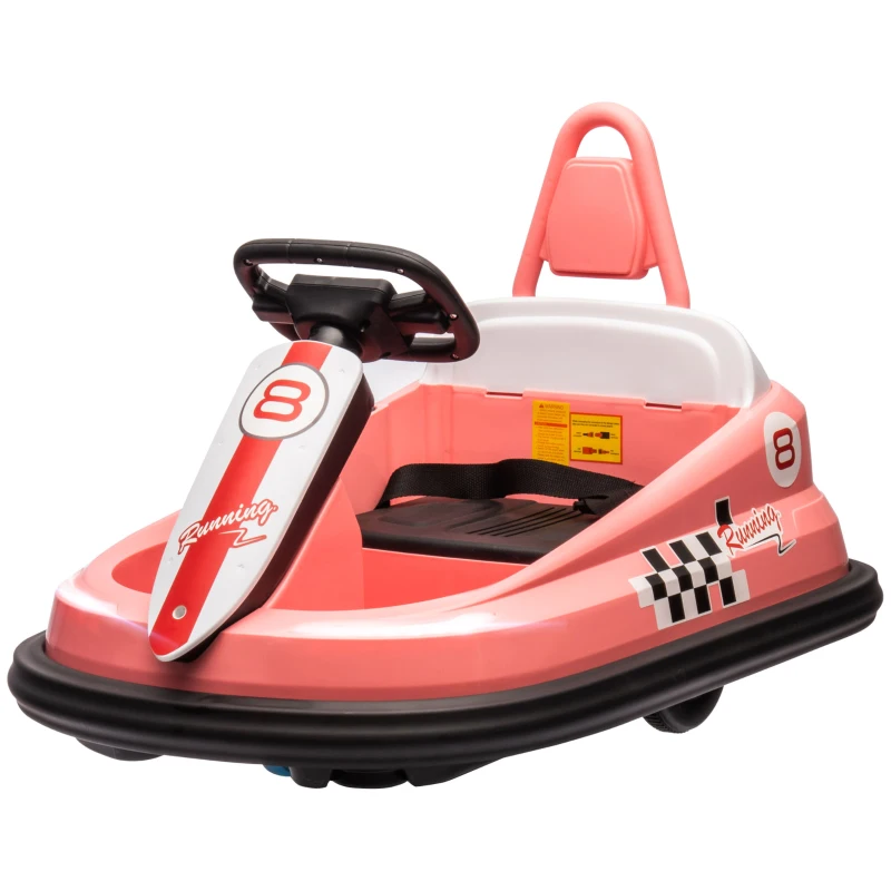 Aosom Kids Bumper Car, 6V 360° Rotation Electric Ride on Car, Twin Motors Battery Powered Toy with Music, Horn and Lights, Safety Belt, for Boys and Girls Aged 18-48 Months - Pink