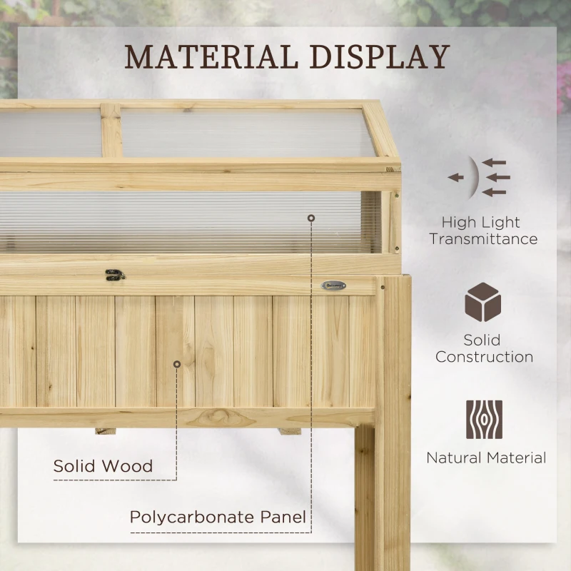 Outsunny Raised Garden Bed, Outdoor Wooden & PVC Elevated Planter Box with Cold Frame Greenhouse and Storage Shelf, Natural