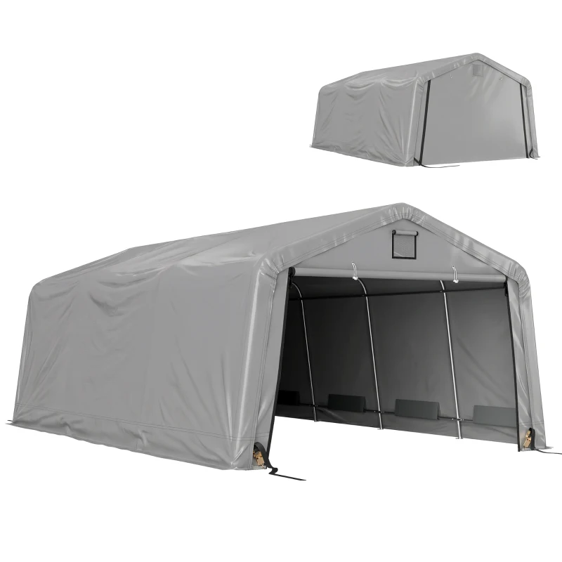 Outsunny Carport 12' x 20' Portable Garage, Heavy Duty Car Port Canopy with Ventilation Windows and Large Roll-up Door, Gray