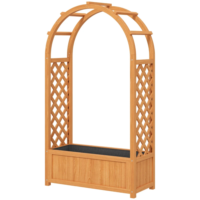 Outsunny Wooden Raised Garden Bed with Arch Trellis, 33" x 14" x 57" Raised Planter Box with Drainage Holes, Trellis Planter for Vine Climbing Plants