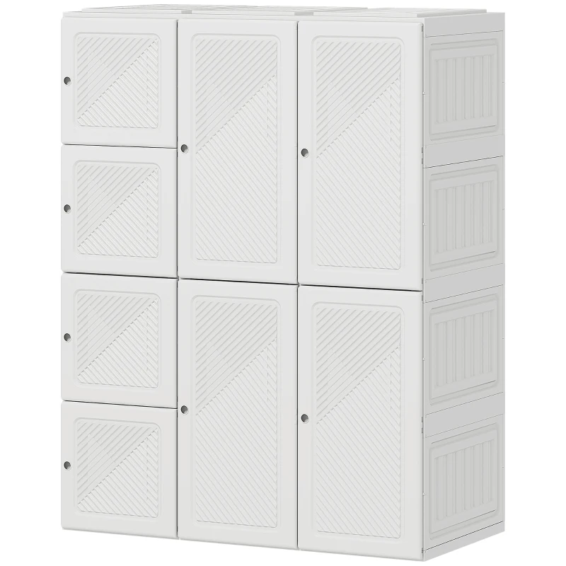 HOMCOM Portable Wardrobe, Foldable Plastic with 8 Compartments, 2 Hanging Rods and Magnetic Doors, White