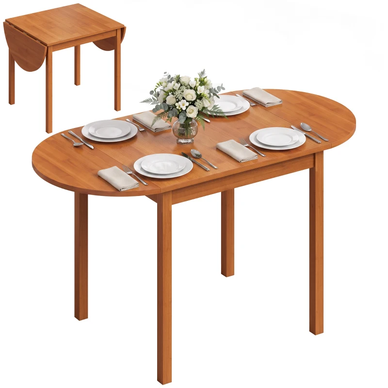 HOMCOM 55" Wood Kitchen Table, Drop Leaf Tables for Small Spaces, Walnut