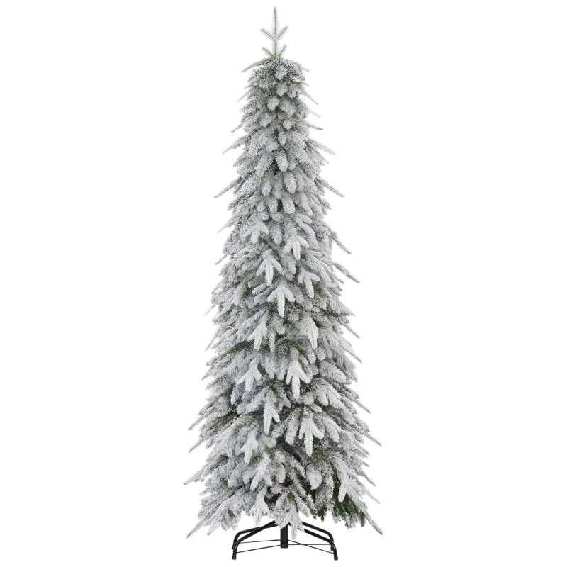 HOMCOM 6ft Pencil Flocked Artificial Christmas Tree with 600 Branch Tips, Auto Open and Steel Base, Green