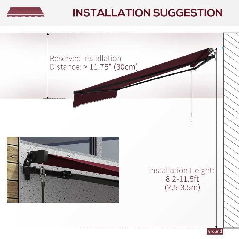 Outsunny 13' x 10' Retractable Awning, 280gsm UV Resistant Sunshade Shelter, for Deck, Balcony, Yard, Wine Red