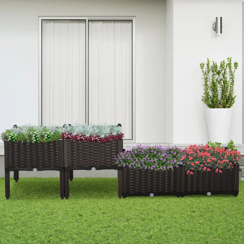 Outsunny 4 Piece Raised Garden Bed with Legs, Planter Box Raised Bed to Grow Flowers, Herbs & Vegetables, Brown