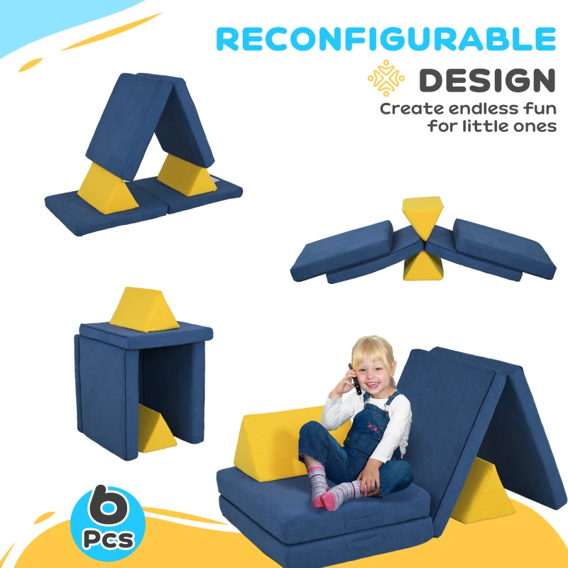 Qaba 6 Pieces Foam Climbing Blocks for Toddlers with Washable Cover, Climb and Crawl, Blue