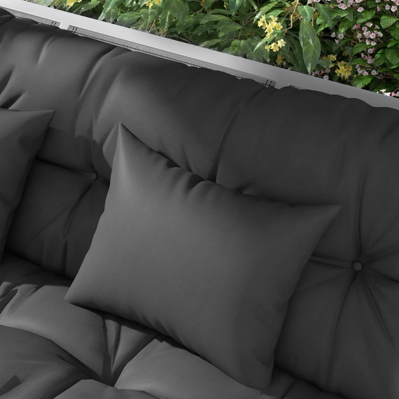 Outsunny 59" Tufted Bench Cushions & Throw Pillows, Replacement Bench Seat Pad, Back & 2 Pillows for Outdoor Furniture, Charcoal