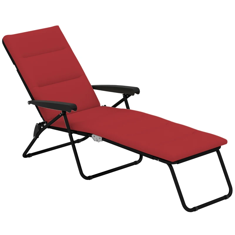 Outsunny Foldable Lounge Chair, Reclining Patio Sun Lounger with 6-Position Adjustable Back, Wine Red