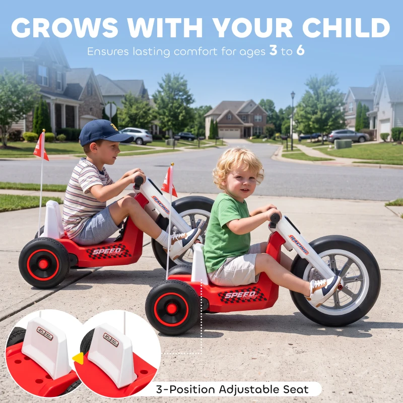 Qaba 12V Electric Car for Kids, Electric Ride On Tricycle with Soft Start, Light-Up Wheel, Adjustable Seat for 3-6, Red