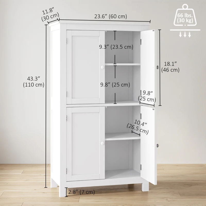 HOMCOM Freestanding Bathroom Cabinet, Tall Bathroom Cabinet with Hidden Storage and Adjustable Shelves, Living Room, White
