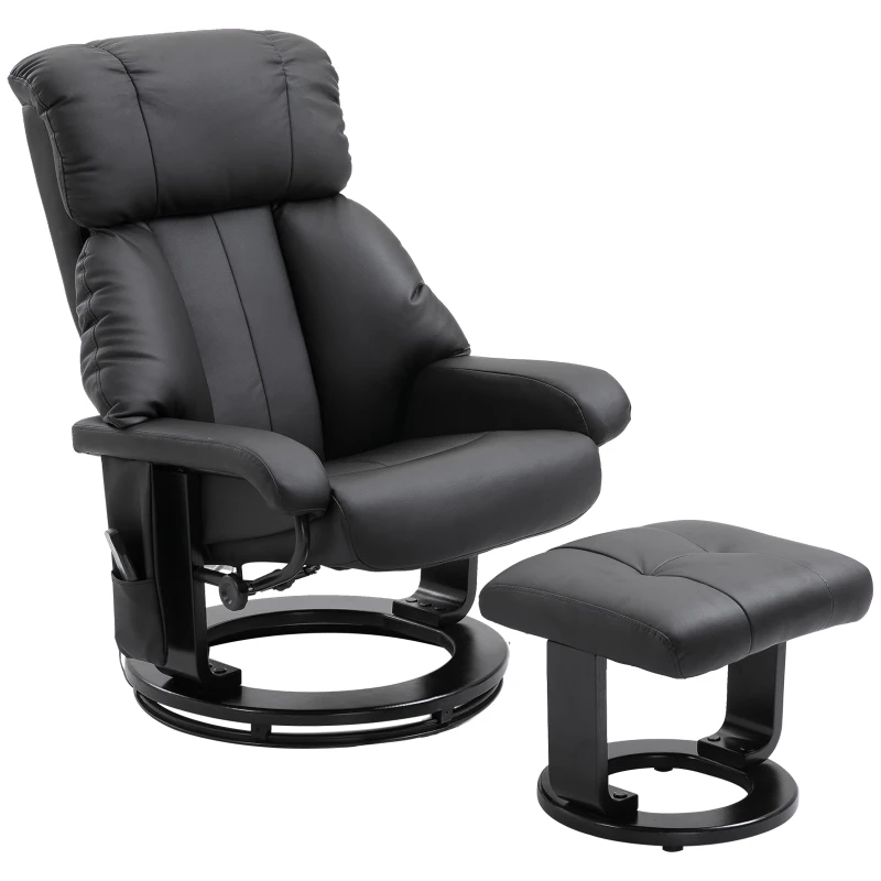 HOMCOM Massage Recliner Chair with Ottoman, 360° Swivel Recliner and Footstool, PU Leather Reclining Chair with Side Pocket and Remote Control, Black