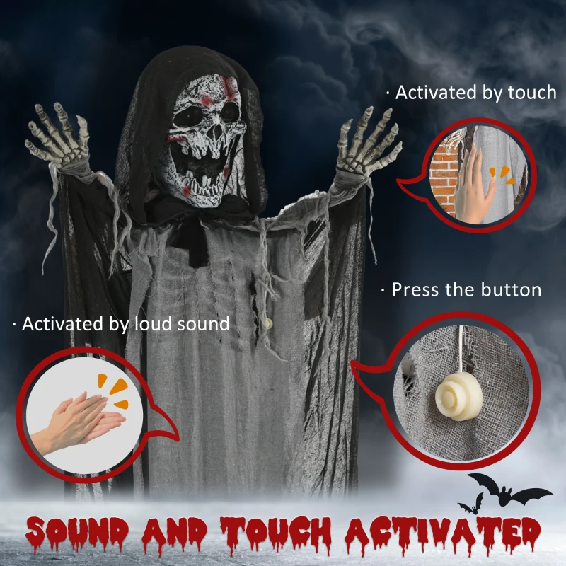 Outsunny 74" Life Size Outdoor Halloween Decorations Skeleton Witch, Animated Prop Animatronic Decor with Sound and Motion Activated, Light Up Eyes and Chest, Howling and Chain Sound