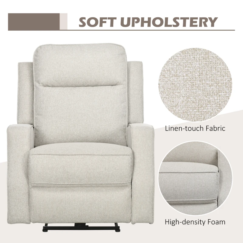 HOMCOM Electric Power Recliner, Wall Hugger Armchair with USB Charging Station, Sofa Recliner with Linen Upholstered Seat and Retractable Footrest, Cream White