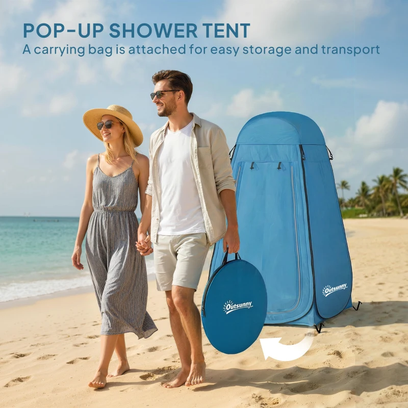 Outsunny Pop Up Shower Tent, Portable Privacy Room for Outdoor Changing, Dressing, Fishing Storage with Carrying Bag, Blue