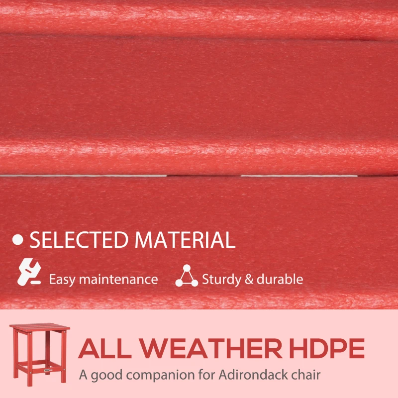 Outsunny Patio Side Table, 15" Square Outdoor End Table, HDPE Plastic Tea Table for Adirondack Chair, Backyard or Lawn, Red