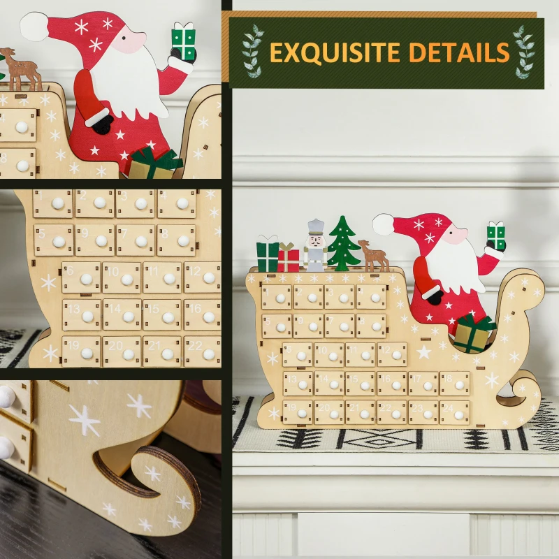 HOMCOM Wooden Christmas Advent Calendar with 24 Countdown Drawers, Reusable Holiday Decor Xmas Gift for Kids Adults, Natural