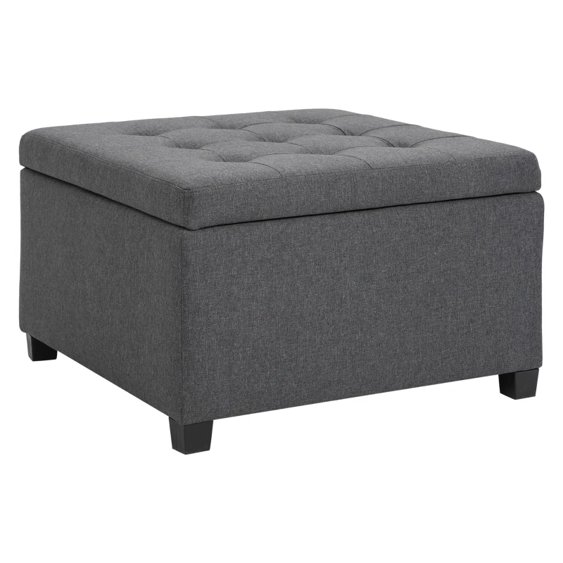 HOMCOM Tufted Storage Ottoman, Upholstered Accent Bench Seat, Cube Storage Box, Footrest Stool, Dark Grey